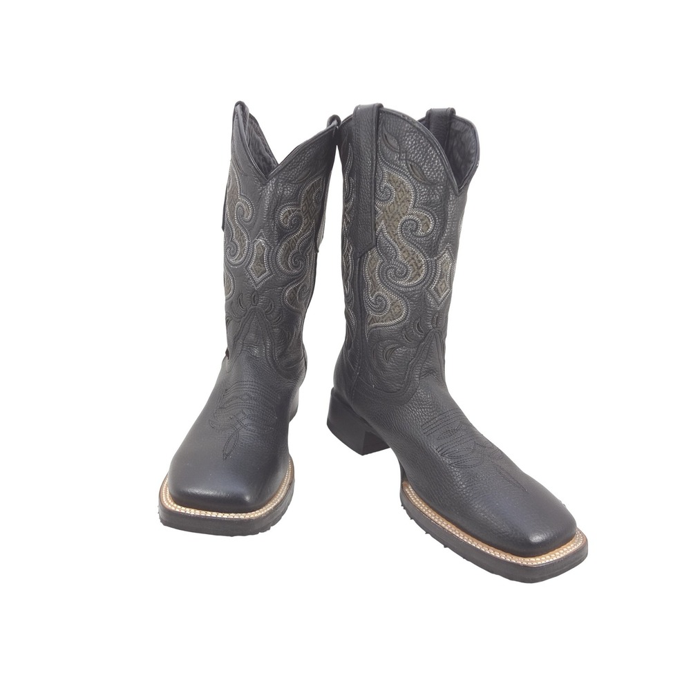 Soto Boots Mens Black Leather Broad Square Toe Western Cowboy Boots Size 8.5